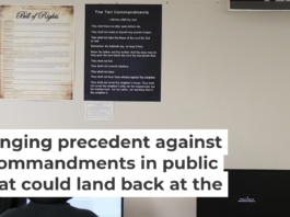 Students work under posters of the Ten Commandments and the Bill of Rights in a high school classroom in Kyle, Texas, on Oct. 16, 2025. AP Photo/Eric Gay